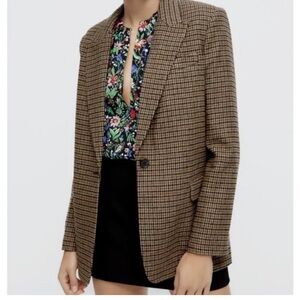 Zara houndstooth brown blazer